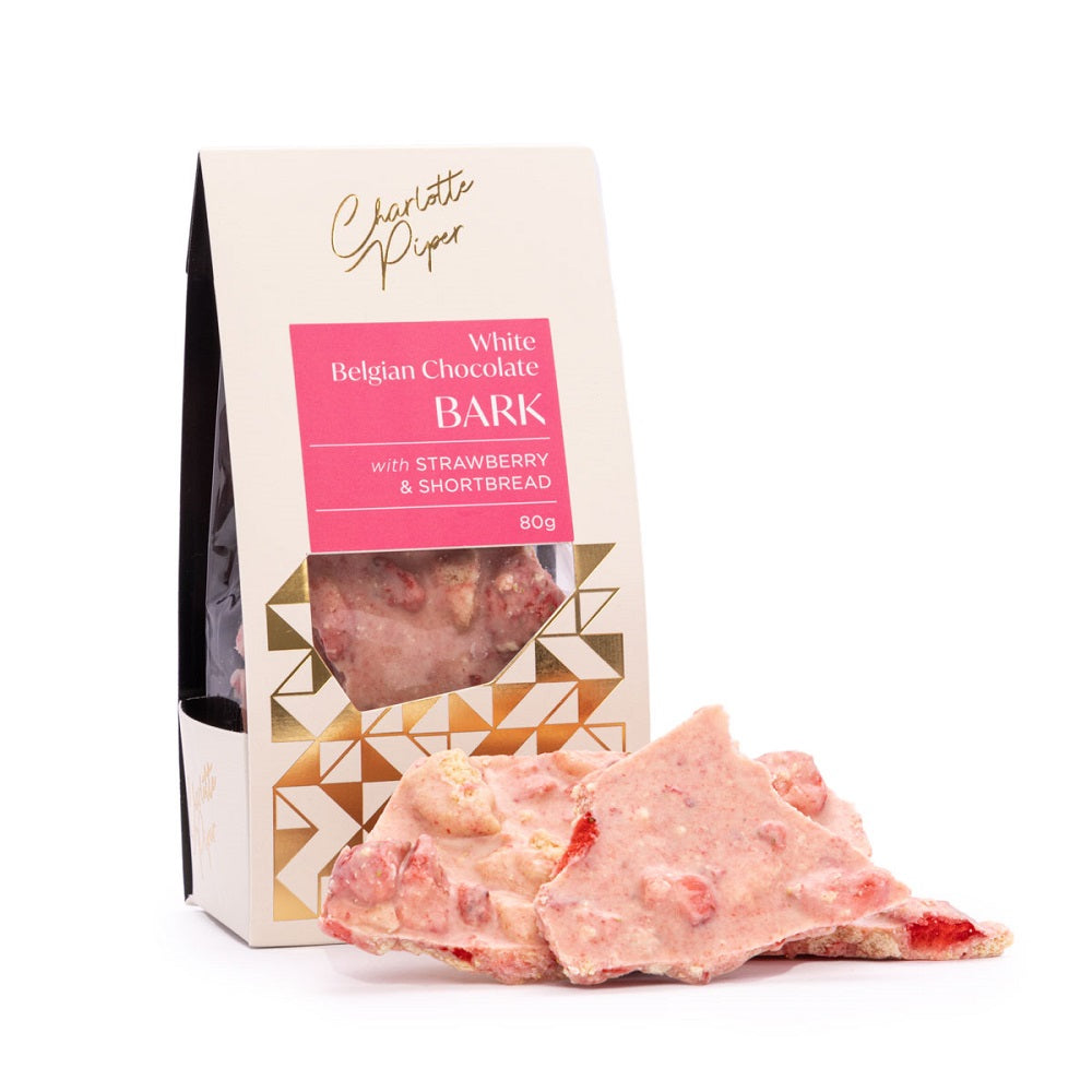 Charlotte Piper White Chocolate Strawberry and Shortbread Bark 80g